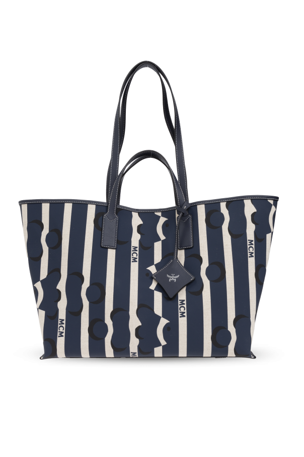 Navy blue mcm tote bag online